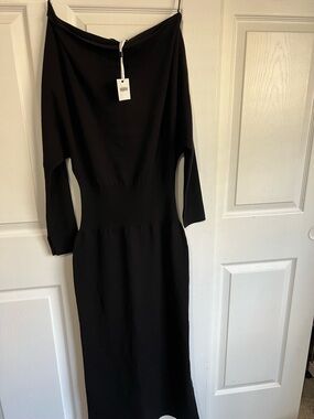 Jonathan Simkhai Black Off-the-Shoulder Long Sleeve Midi Dress